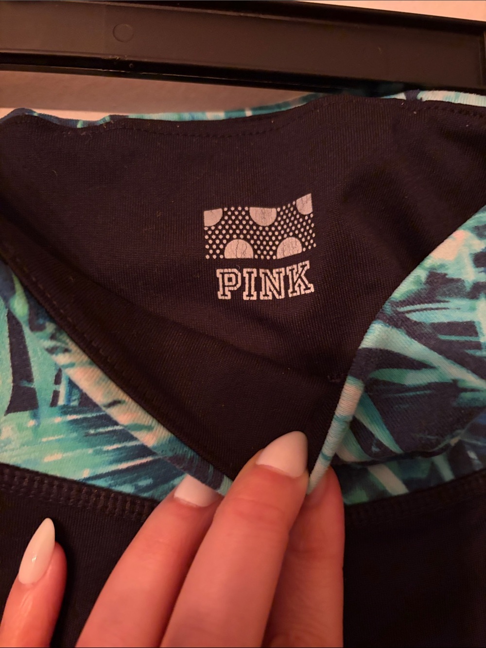 PINK Victoria's Secret Black Leggings with Teal Leaf Print Waistband - Picture 2 of 6